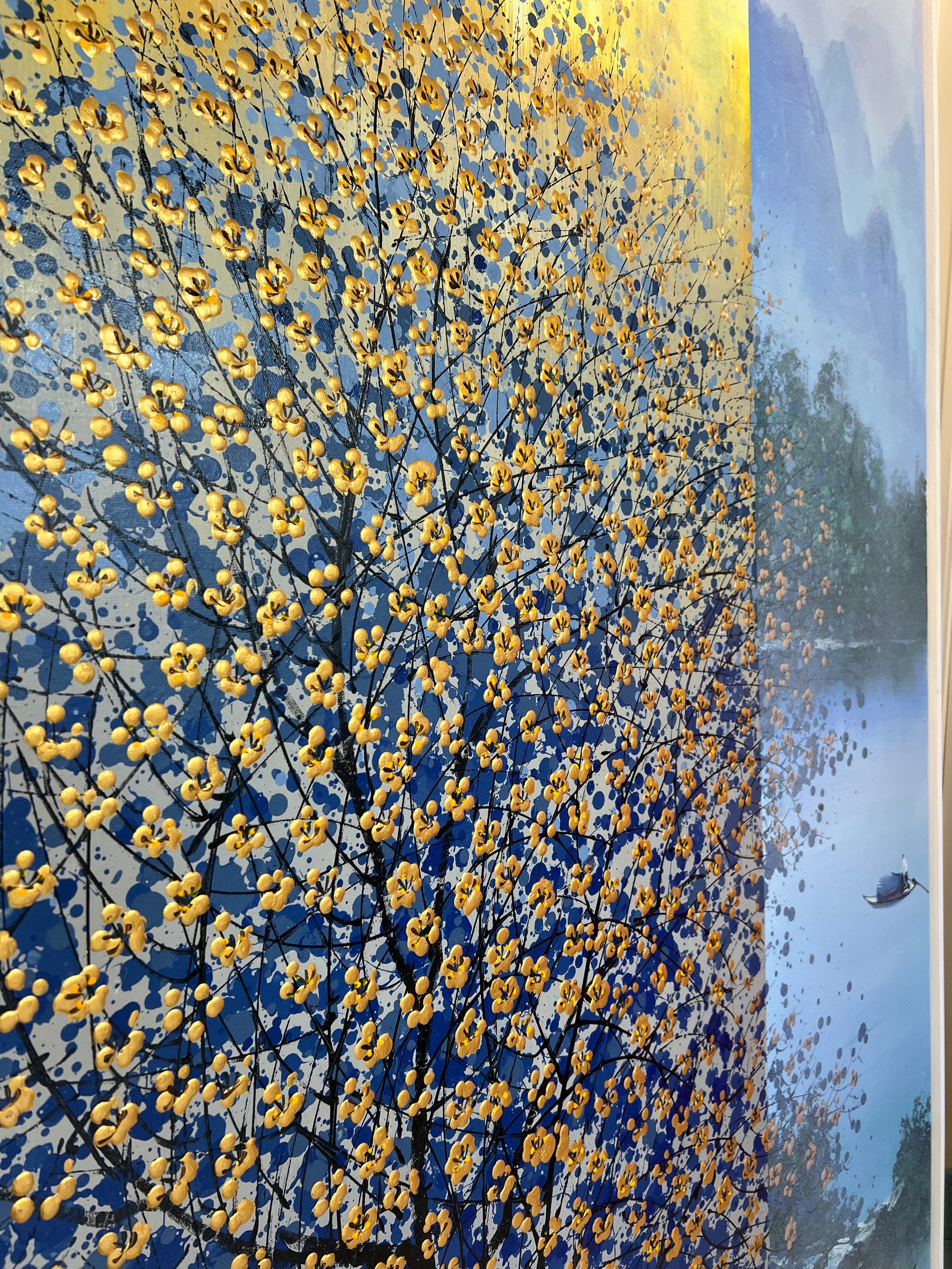 Groot bloemen schilderij blauw geen