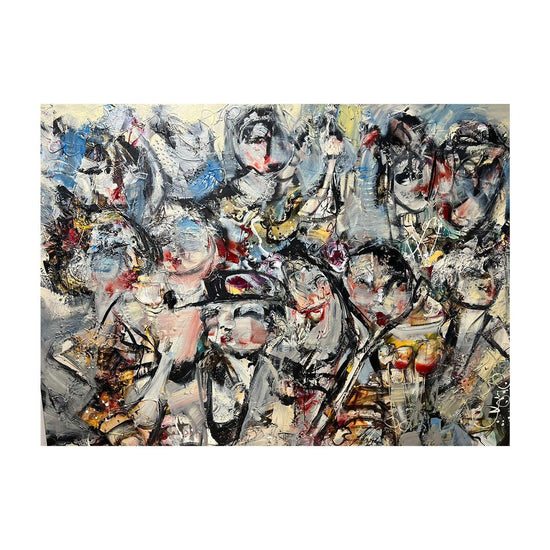 Groot schilderij van Guy Olivier 'Big Party' Modernekunst.nl