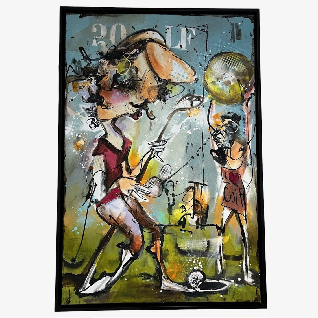 Schilderij van Guy Olivier van een man die golf speelt.