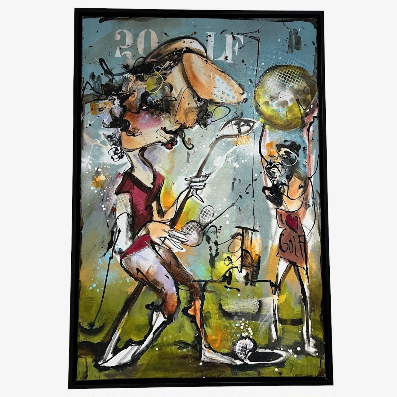 Schilderij van Guy Olivier van een man die golf speelt.