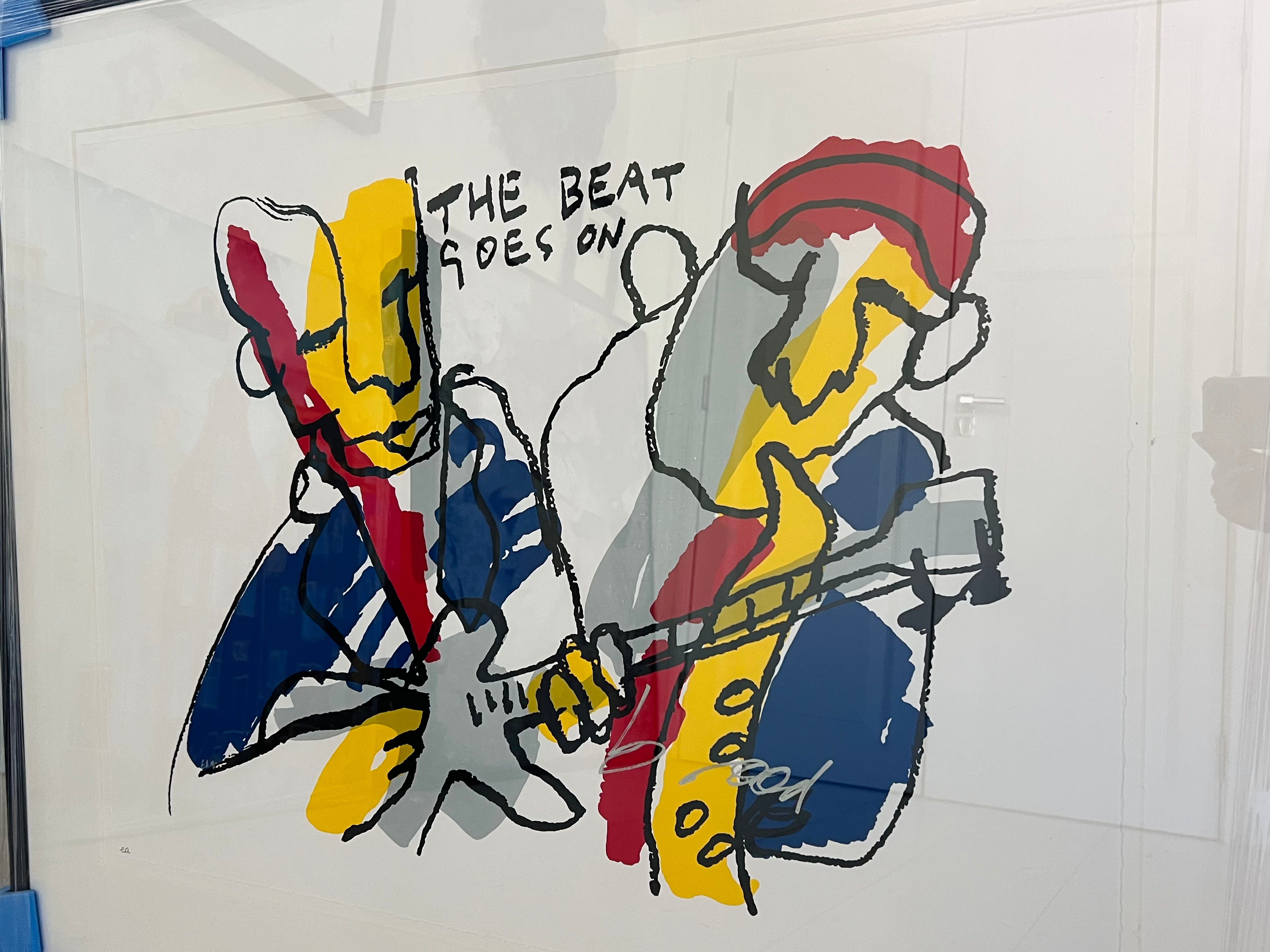 Herman Brood zeefdruk van The Beat Goes on, origineel, gesigneerd geleverd in lijst