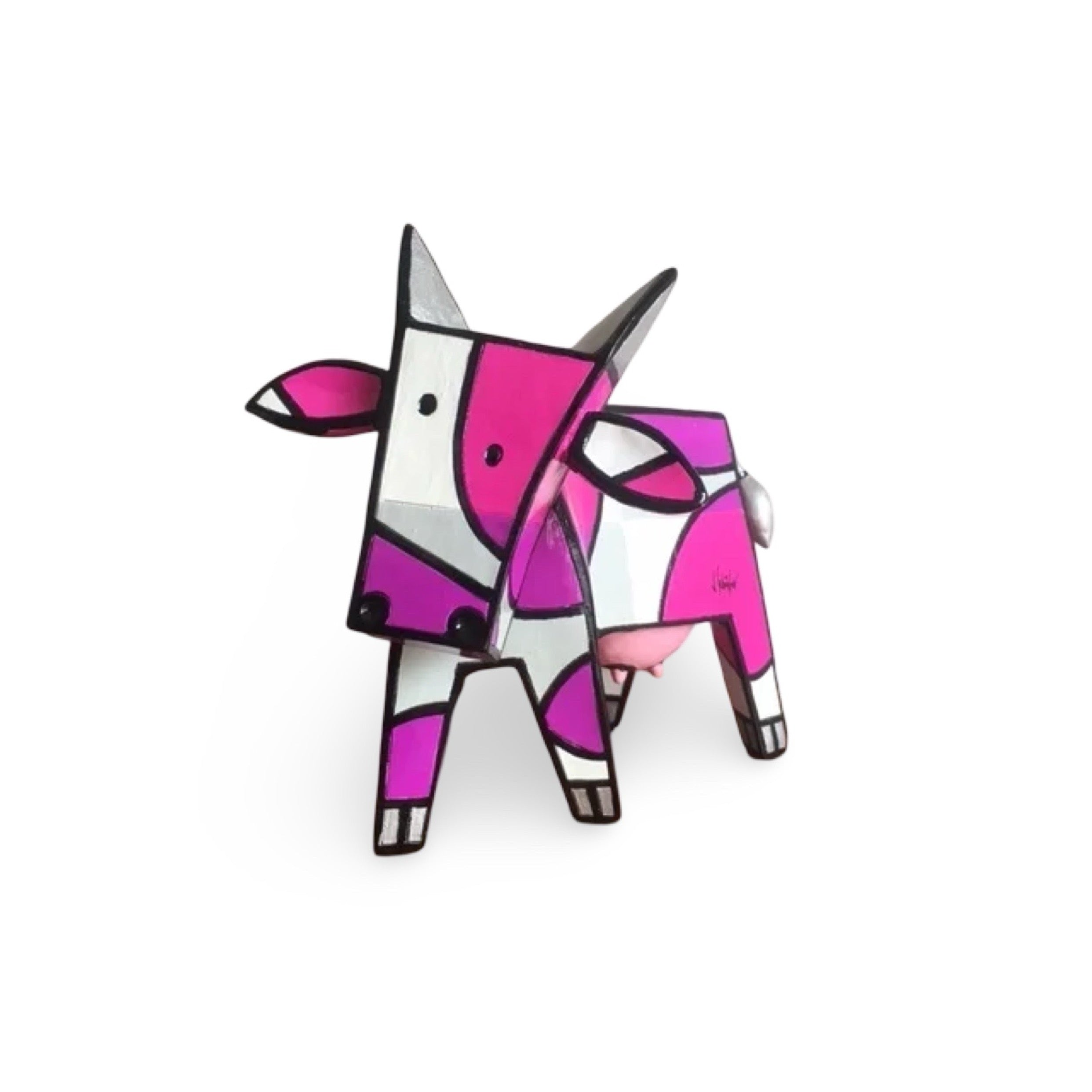 Roze koe sculptuur van Jacqueline Schafer.