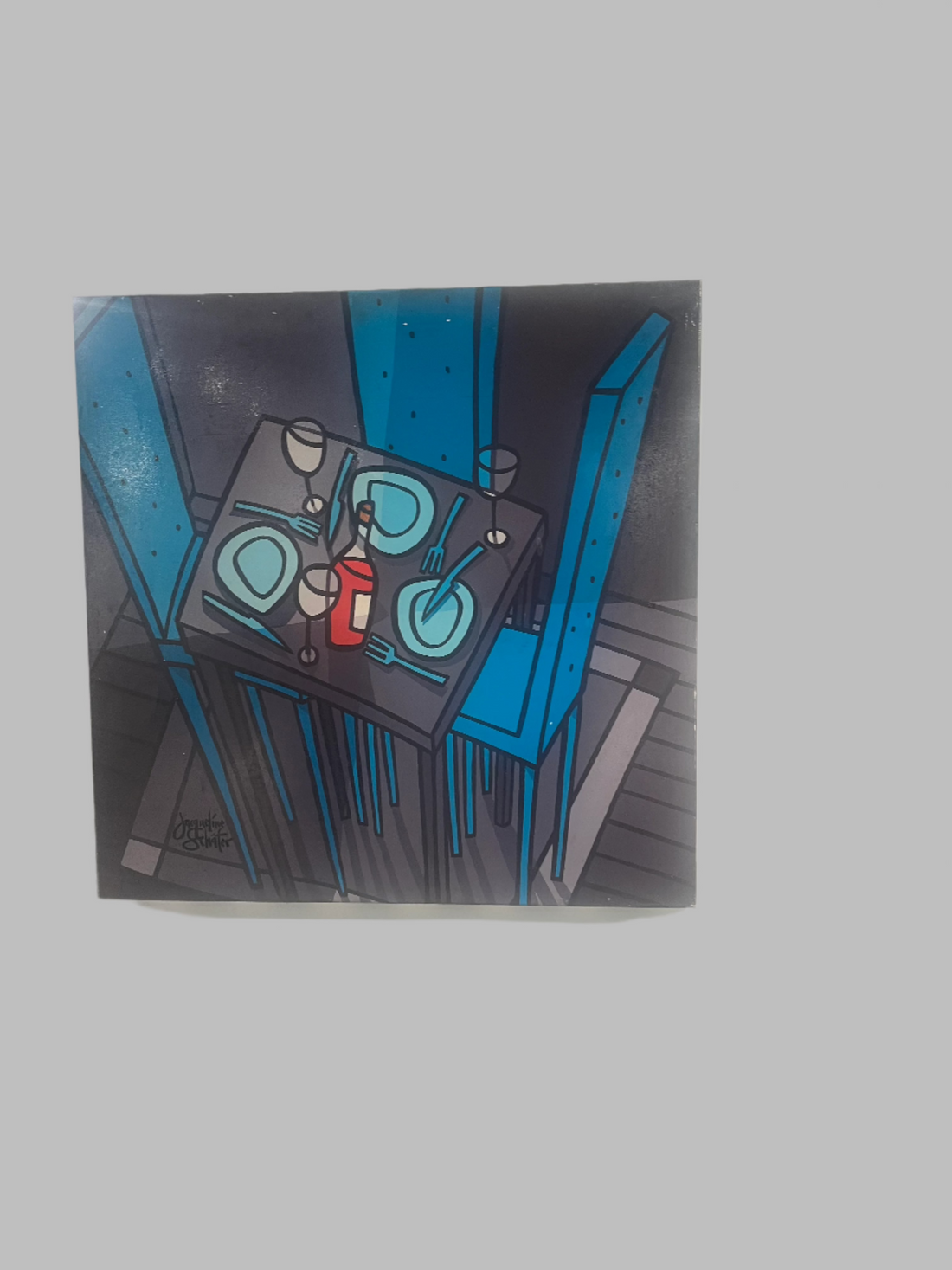 Tafel voor 2 blauw Giclee