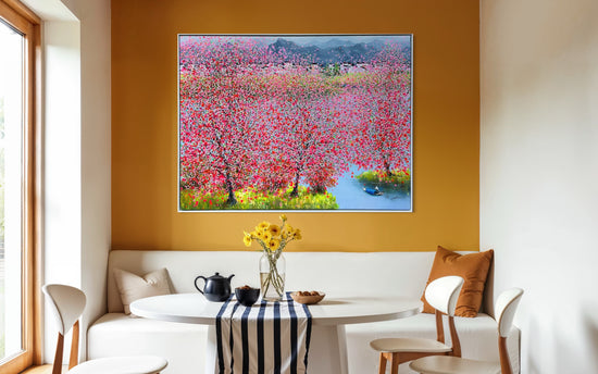 Kunst in de eetkamer, schilderij van bloemen via modernekunst.