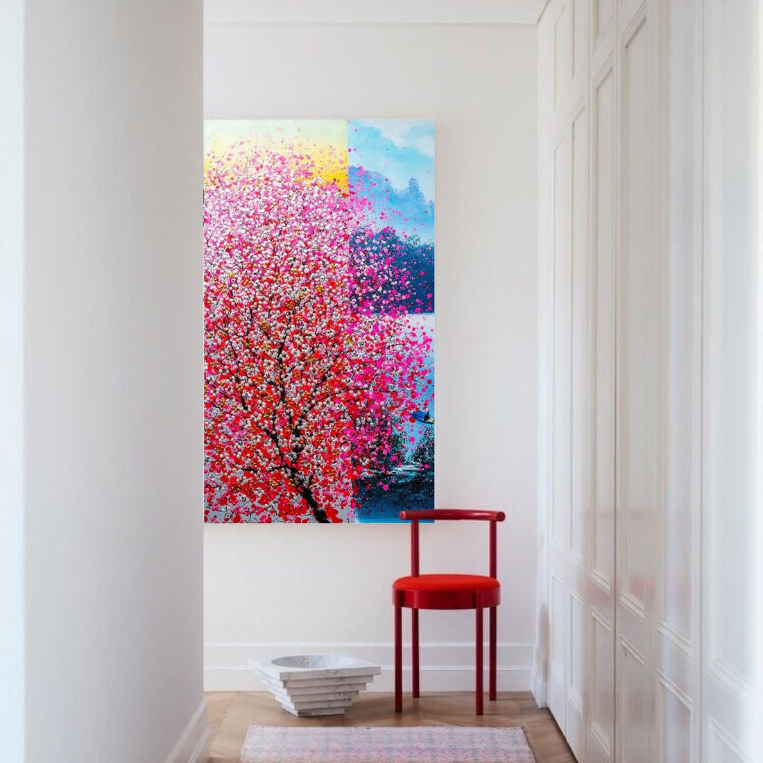 Pink Mediation Yellow stripe - Moderne Kunst