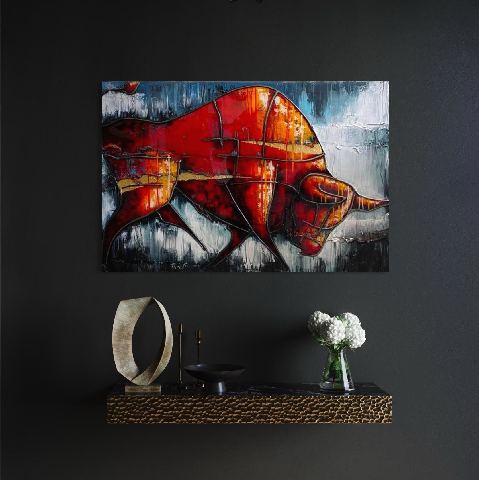 Schilderij van een Stier van Lincy Hoogveld