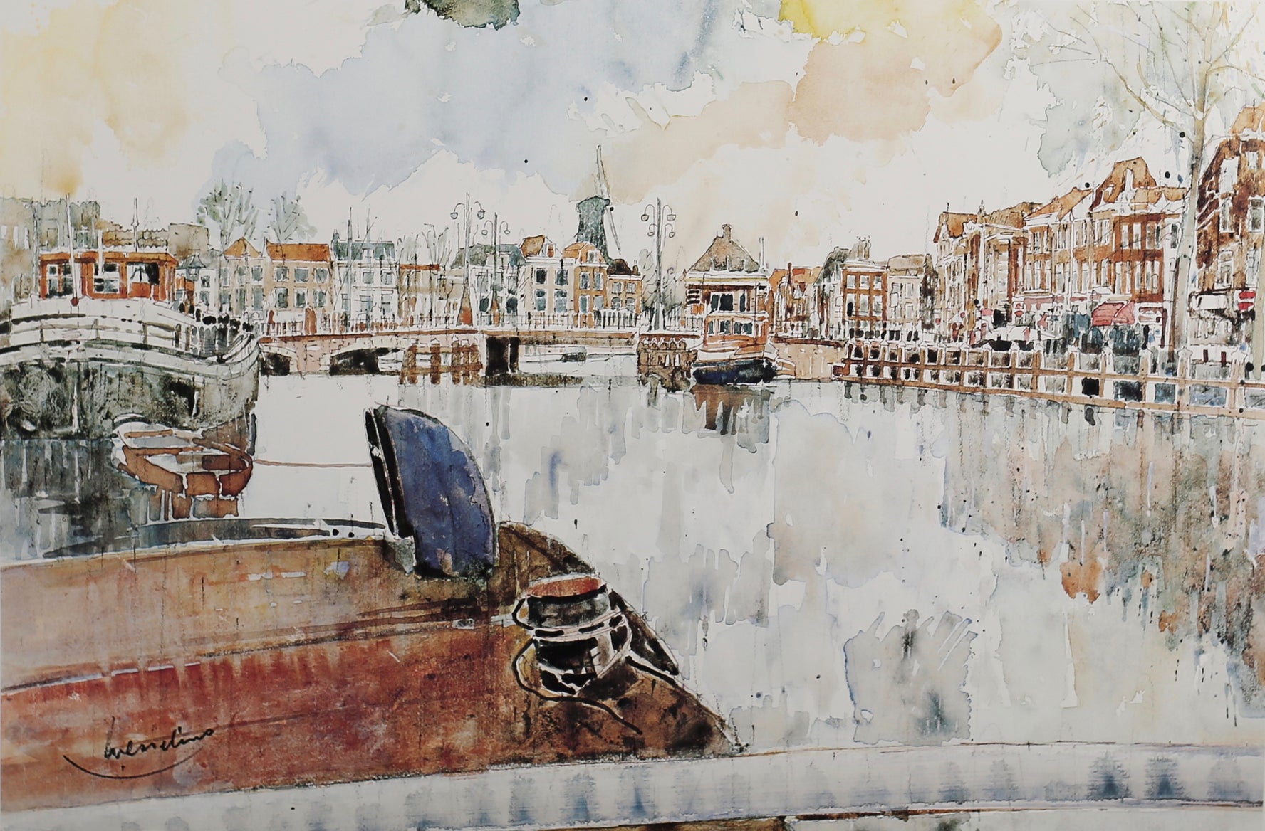 Lithograph Blauwpoortsbrug Leiden