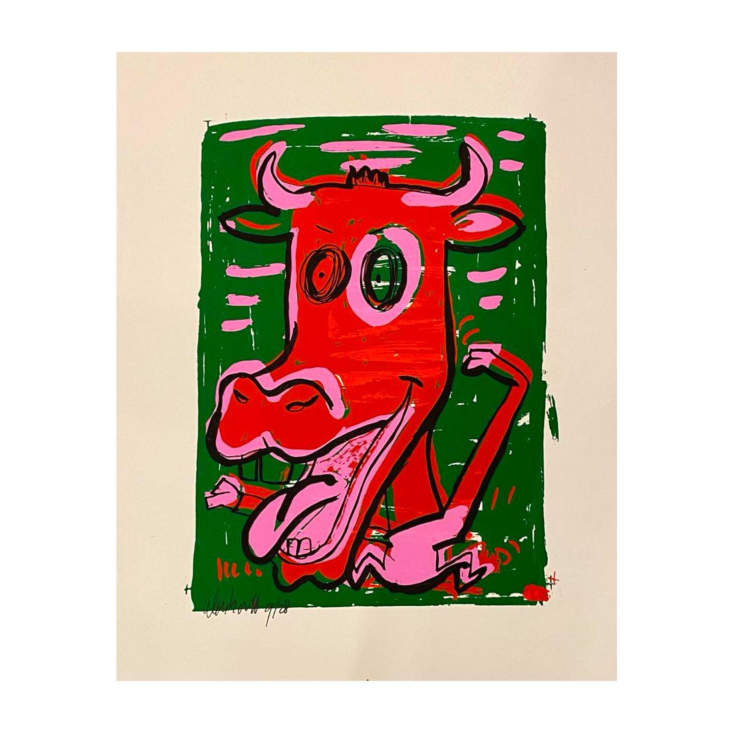 Red Cow Zeefdruk - Moderne Kunst