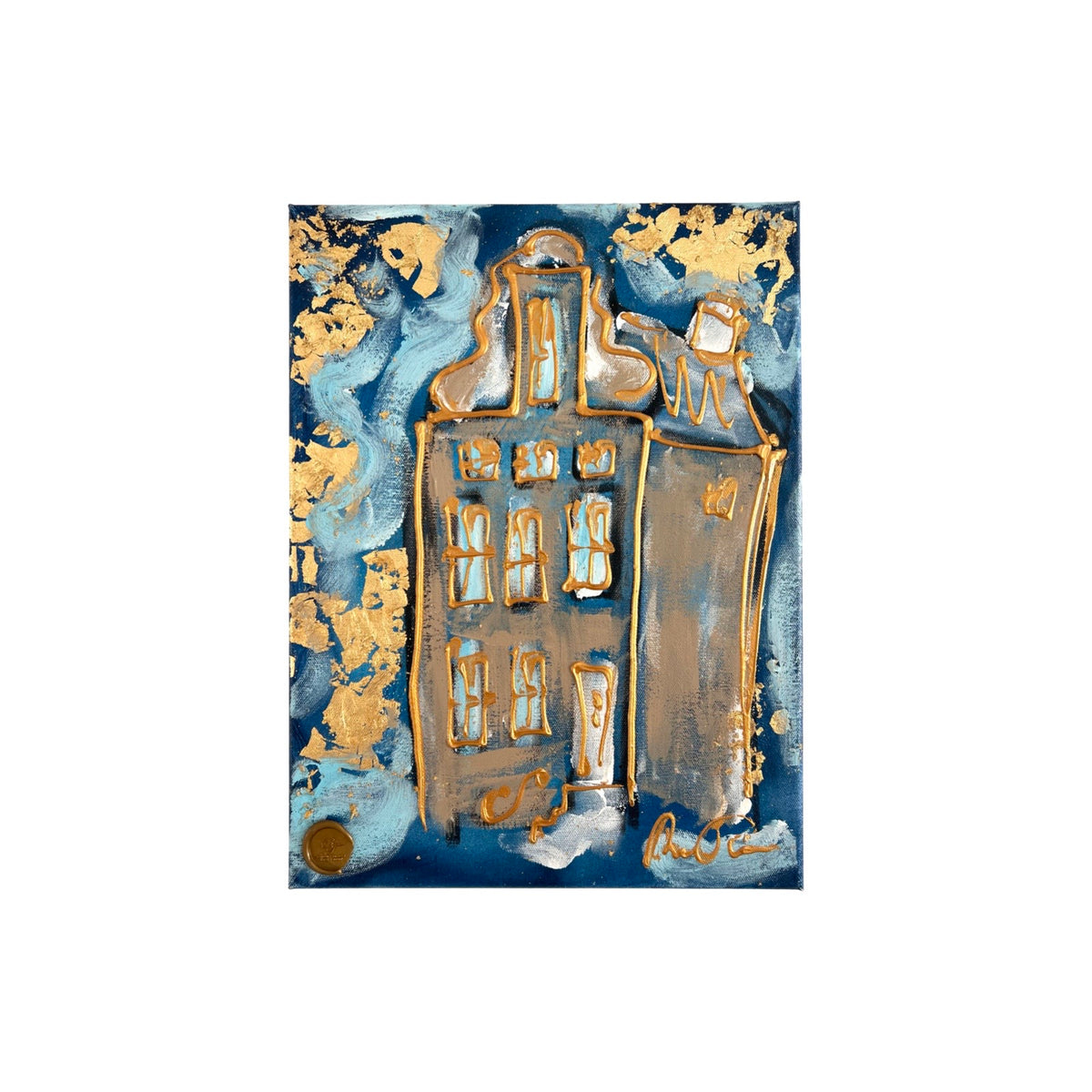 Rick Triest - Grachtenpandje Goud - Amsterdam Schilderij