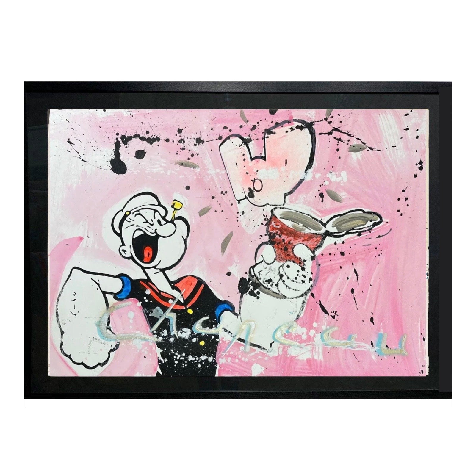 Ronald Chapeau zeefdruk Popeye roze in lijst
