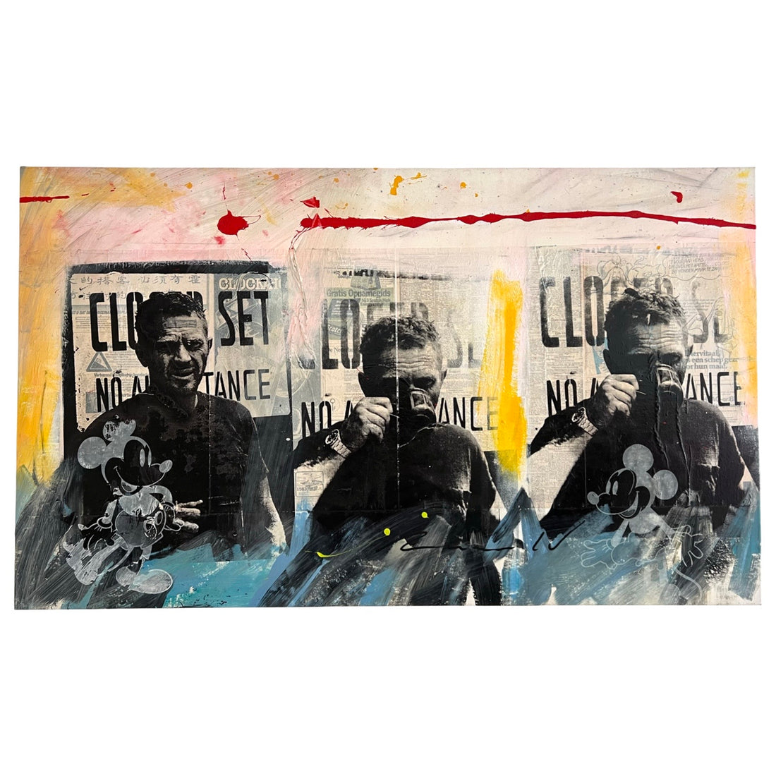 Ronald Chapeau mixed media schilderij Steve McQueen Closed Set Coffee Mickey