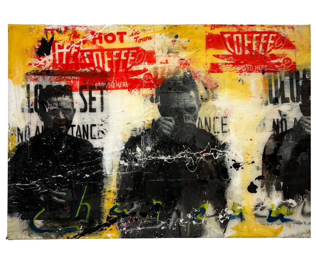 Ronald Chapeau schilderij Hot Coffee Red met Steve McQueen overgoten met Epoxy