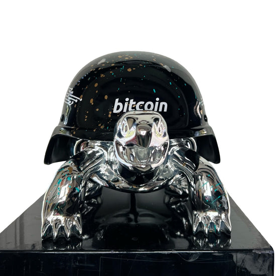 Van Apple Art Peace Turtle Bitcoin zilver met zwart resin voorkant