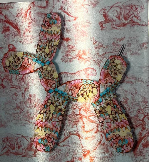 Van Apple Schilderij op Aluminium plaat Balloon Dog met vlinders