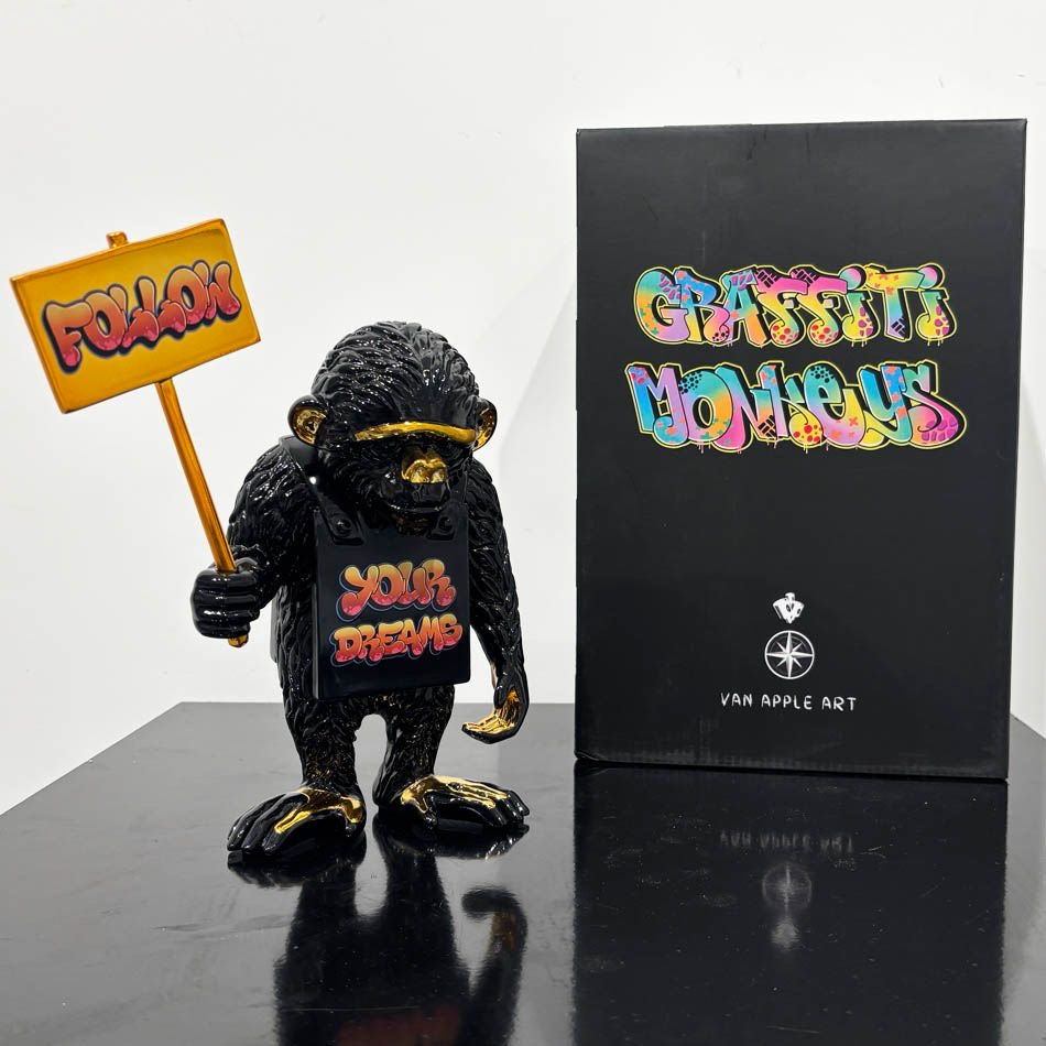 Van Apple Graffiti Monkey 'Follow Your Dream' Beeld Pop Art Sculpture
